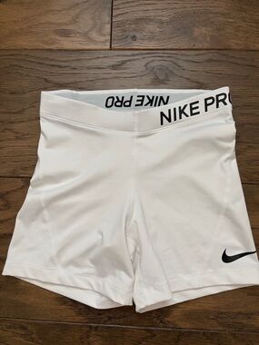 Nike Pro White Women's Athletic Shorts with Black Logo size S